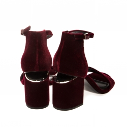 Pre Owned Alexander Wang Maroon Velvet Abby Tilt Heel Sandals Size 38.5