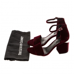 Pre Owned Alexander Wang Maroon Velvet Abby Tilt Heel Sandals Size 38.5