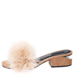 Alexander Wang Beige Suede Feather Embellished Lou Slides Size 39