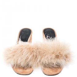 Alexander Wang Beige Suede Feather Embellished Lou Slides Size 39