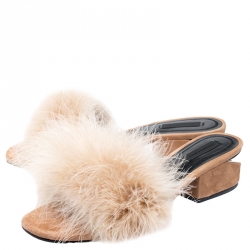 Alexander Wang Beige Suede Feather Embellished Lou Slides Size 39
