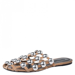 Alexander Wang Beige Suede Amelia Studded Flat Slides Size 38