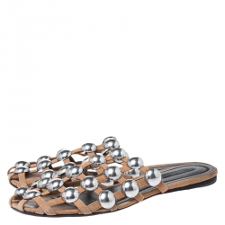 Alexander Wang Beige Suede Amelia Studded Flat Slides Size 38