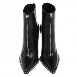 Pre Owned بوت للكاحل أليكساندر وانغ ماغداليندا جلد أسود مثقب مقاس 37