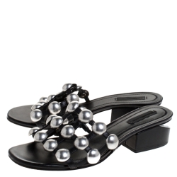 Alexander Wang Black Leather Lou Tilt Studded Open Toe Sandals Size 37.5
