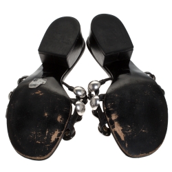 Pre Owned Alexander Wang Black Leather Lou Tilt Studded Open Toe Sandals Size 37.5