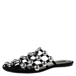 Alexander Wang Black Suede Amelia Studded Flat Slides Size 39