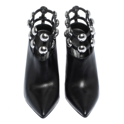 Pre Owned Alexander Wang Black Leather Cutout Studded Ankle Boots Size 37