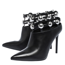 Pre Owned Alexander Wang Black Leather Cutout Studded Ankle Boots Size 37