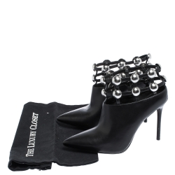 Pre Owned Alexander Wang Black Leather Cutout Studded Ankle Boots Size 37