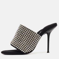 Black Neoprene Crystal Embellished Slide Sandals
