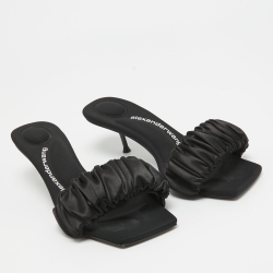 Alexander Wang Black Pleated Satin Slide Sandals Size 37