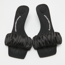 Alexander Wang Black Pleated Satin Slide Sandals Size 37