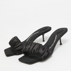 Alexander Wang Black Pleated Satin Slide Sandals Size 37