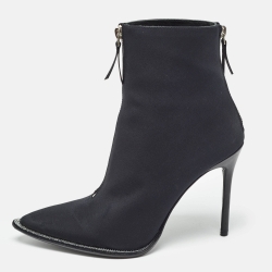 Black Canvas Pointed Toe Ankle Boots