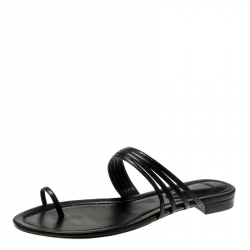 Alexandre Birman Black Leather Strappy Flat Sandals Size 39