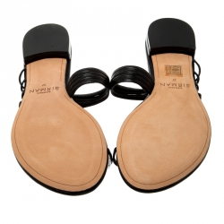 Pre Owned Alexandre Birman Black Leather Strappy Flat Sandals Size 37