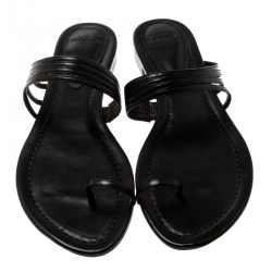 Pre Owned Alexandre Birman Black Leather Strappy Flat Sandals Size 37