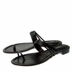Pre Owned Alexandre Birman Black Leather Strappy Flat Sandals Size 37