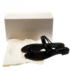 Pre Owned Alexandre Birman Black Leather Strappy Flat Sandals Size 38.5