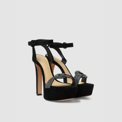 ALEXANDRE BIRMAN Black Vicky Crystal High Heel Platform Sandals IT 37