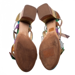 Alexandre Birman Multicolor Metallic Canvas Lolita Knot Detail Sandals Size 38