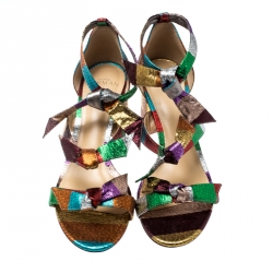 Alexandre Birman Multicolor Metallic Canvas Lolita Knot Detail Sandals Size 38