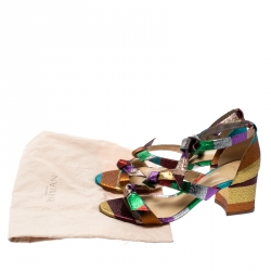 Alexandre Birman Multicolor Metallic Canvas Lolita Knot Detail Sandals Size 38