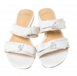 Pre Owned Alexandre Birman White Leather Clarita Braided Flat Sandals Size 38