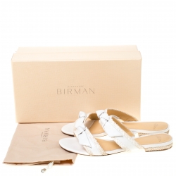 Pre Owned Alexandre Birman White Leather Clarita Braided Flat Sandals Size 38