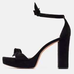 Alexandre Birman Black Suede Curve 90 Ankle Strap Sandals Size 42