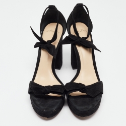 Alexandre Birman Black Suede Curve 90 Ankle Strap Sandals Size 42