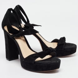 Alexandre Birman Black Suede Curve 90 Ankle Strap Sandals Size 42