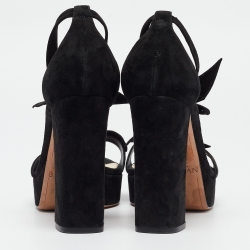 Alexandre Birman Black Suede Curve 90 Ankle Strap Sandals Size 42