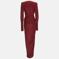Alexander Vautheir Red Lurex Knit Ruched Dress M