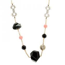 Alexis Bittar Bead & Crystal Gold Tone Long Station Necklace 