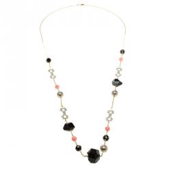 Alexis Bittar Bead & Crystal Gold Tone Long Station Necklace 