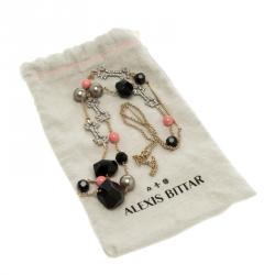 Alexis Bittar Bead & Crystal Gold Tone Long Station Necklace 
