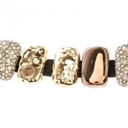 Pre Owned  سوار أليكسي بيطار مرصعة كريستال معدن ثلاثي اللون جلد أسود