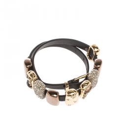 Pre Owned  سوار أليكسي بيطار مرصعة كريستال معدن ثلاثي اللون جلد أسود