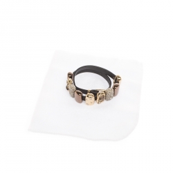 Pre Owned  سوار أليكسي بيطار مرصعة كريستال معدن ثلاثي اللون جلد أسود