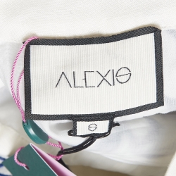 Alexis White/Blue Embroidered Linen Midi Skirt S