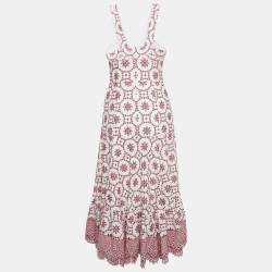 Alexis White/Red Eyelet Linen Midi Dress S