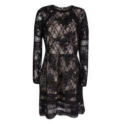 Pre Owned Alice + Olivia Black Corded Lace Long Sleeve Janae Dress L