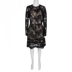 Pre Owned Alice + Olivia Black Corded Lace Long Sleeve Janae Dress L
