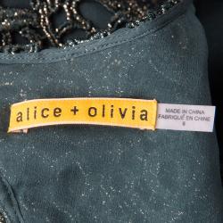 Pre Owned Alice + Olivia Green and Gold Cutwork Lace Shovan Peplum Dress M