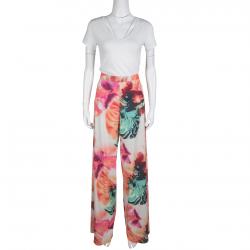 Pre Owned Alice + Olivia Abstract Pigment Floral Print High Waist Palazzo Pants S