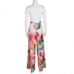 Pre Owned Alice + Olivia Abstract Pigment Floral Print High Waist Palazzo Pants S