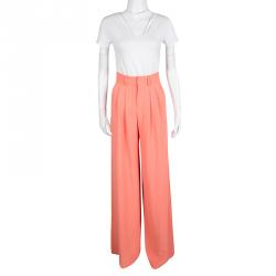 Pre Owned Alice + Olivia Coral Orange Pleated High Waist Palazzo Pants XS