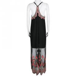 Pre Owned Alice + Olivia Black and Red Poppy Embroidered Tulle Sally Maxi Dress M